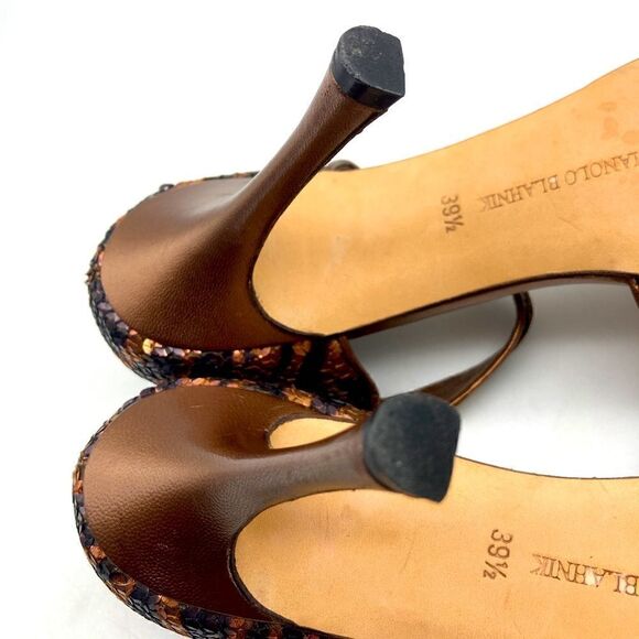 Manolo Blahnik Bronze Sequin/Leather Heels Size 39,5/9,5 - Picture 10 of 12